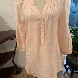 Soft Surroundings Teresa Silk Tunic Blush Pink Eyelet Lace detailing